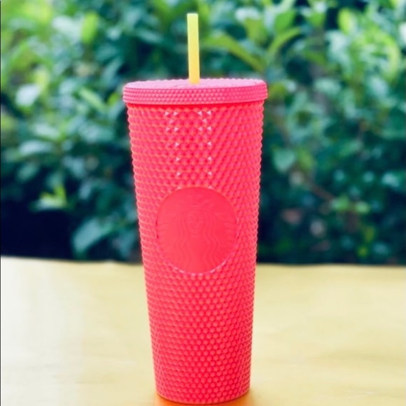 Starbucks Dragon Fruit Studded Tumbler Neon Coral Cold Bling Cup 24oz New 2022 - Picture 15 of 16